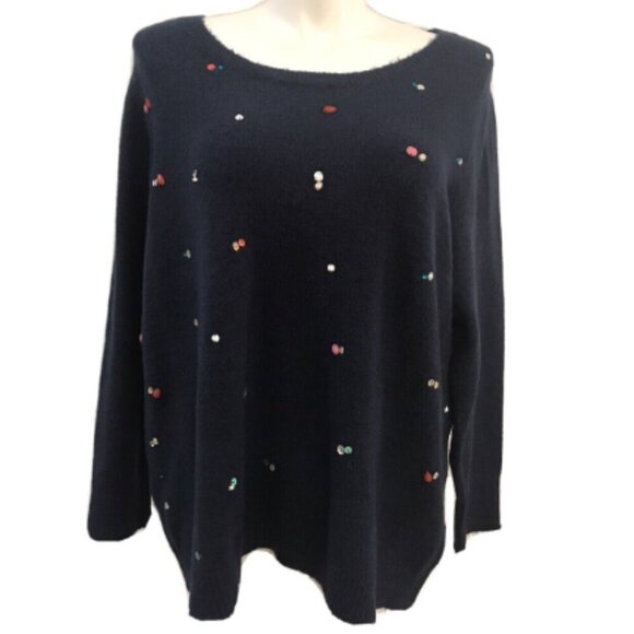 Retrology Navy Sweater with Sequin and Gem Accents - Picture 1 of 6
